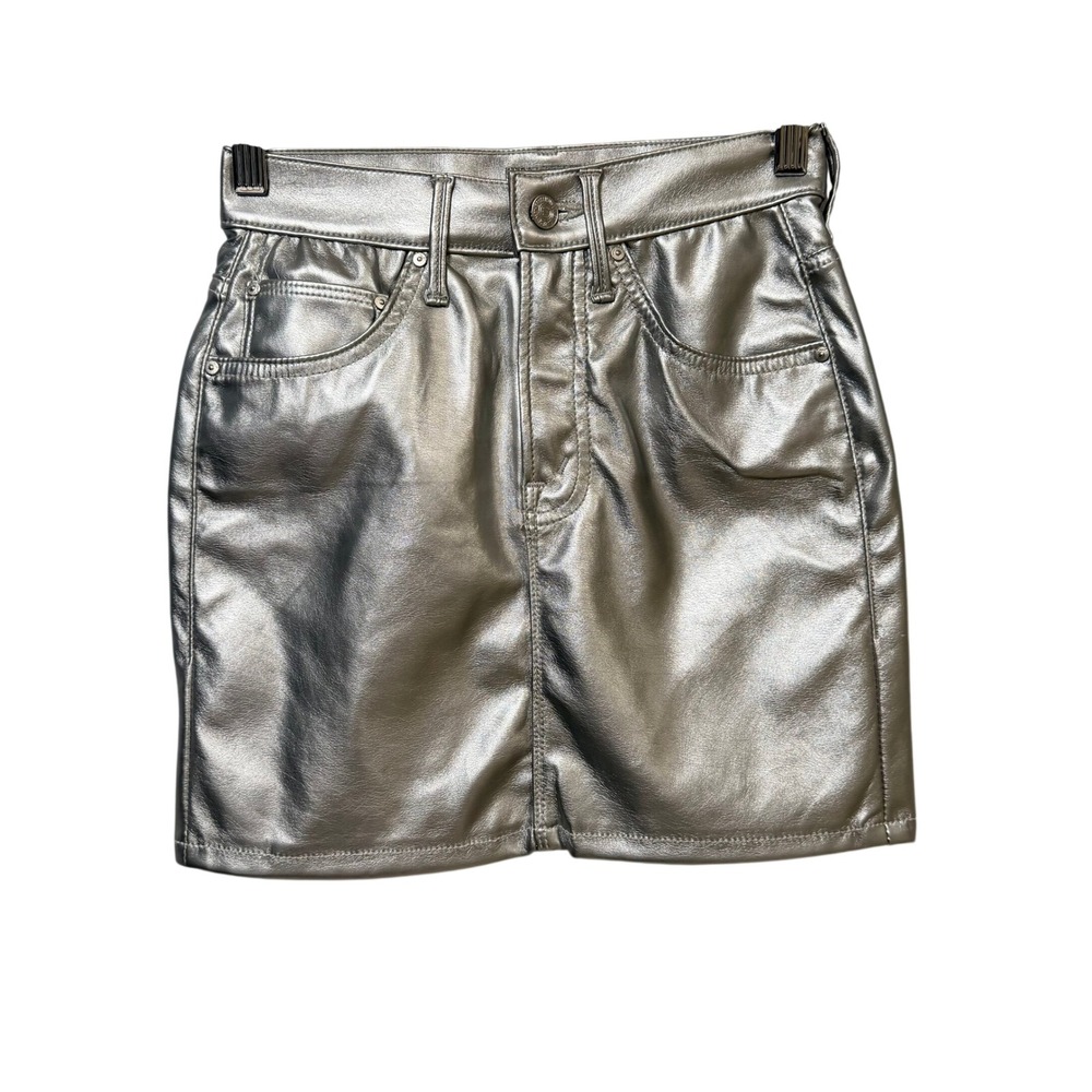 Mother The Vagabond Zip Mini Skirt Silver Dagger Metallic 23 High Rise USA